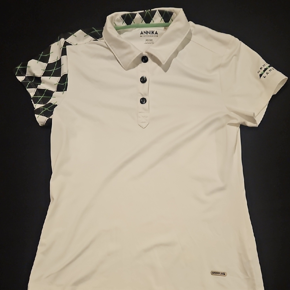 Annika By Cutter And Buck Women's White and Black Geo Golf Polo Shirt